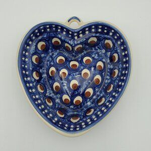 Polish Pottery Brown Eyed Peacock Heart Shaped Bowl Wiza Peacock Eyes Wall Decor